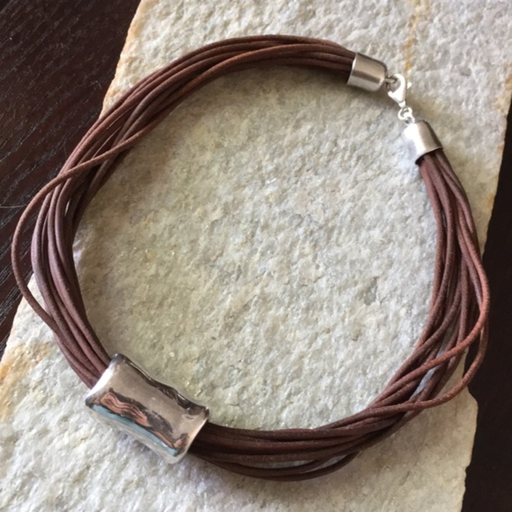 Silpada Multi Strand Leather Necklace Sterling Silver Clasp Boho Chic